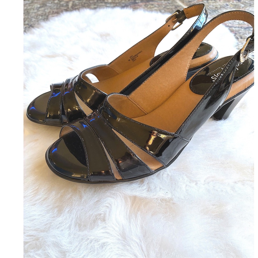 Softspots Neima Black Patent Leather Slingback‎ Heels Women's Size 8M Open Toe